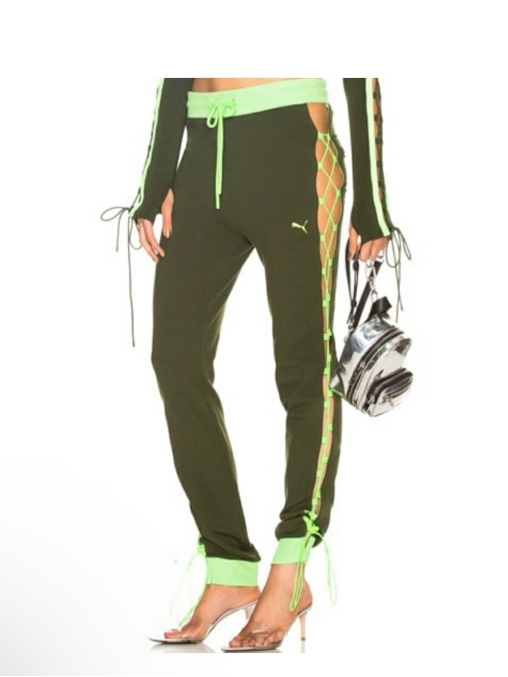 Fenty x Puma Rihanna Lace-Up Joggers Olive Neon S - Picture 12 of 12